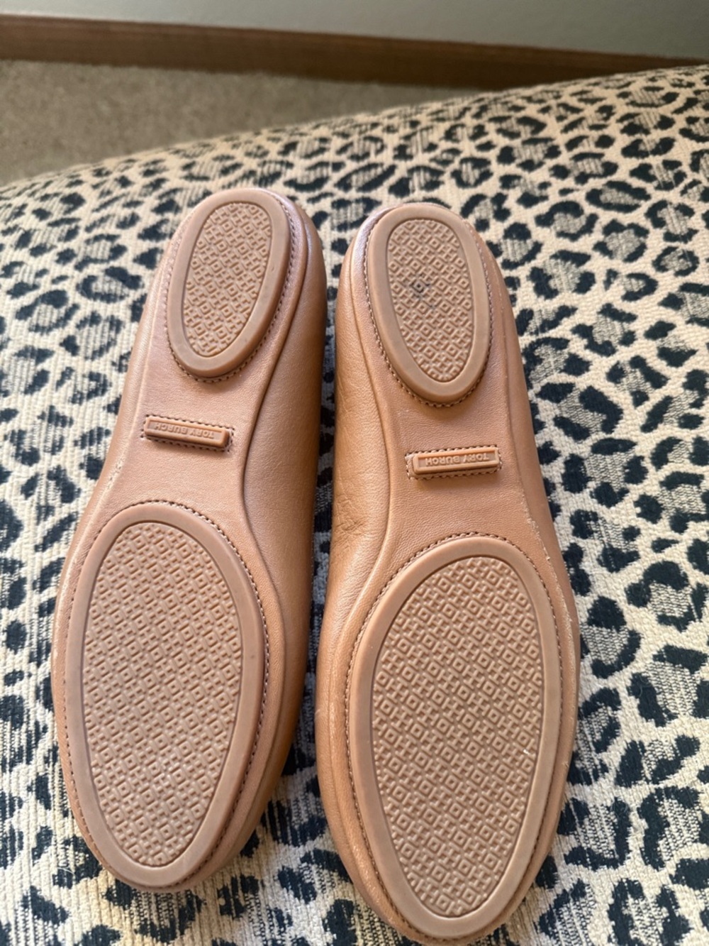 Tory Burch Tan Leather Logo Ballet Flats with Gold Medallions - Picture 2 of 2